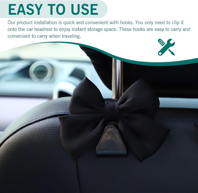 Zikefest 2PCS Car Seat Headrest Hooks, Car Purse Hook for Car, Cute Bow Car Rear Seat Storage Hooks, Interior Decorating Accessories for Purses, Bags, Umbrellas (Black) - Image 4